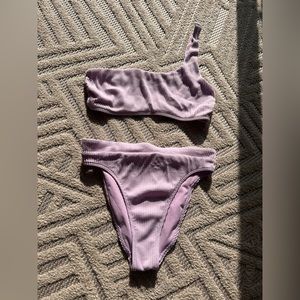 Purple off shoulder/high rise bottoms 2-piece bikini